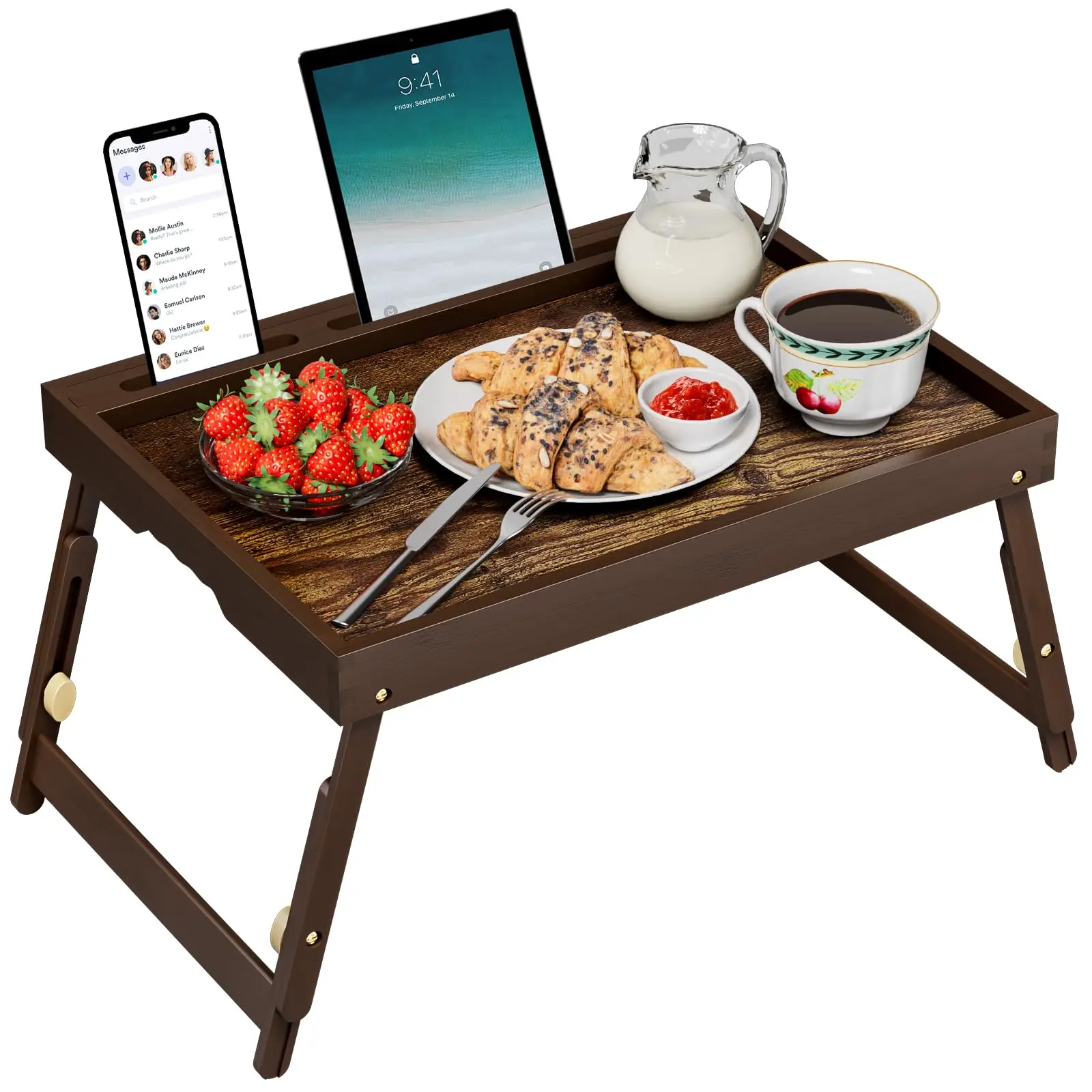 Foldable Breakfast Tray Wooden Bed Tray Table Laptops Tray Adjustable Laptop Stand for Bed & Sofa Portable Lap Desk