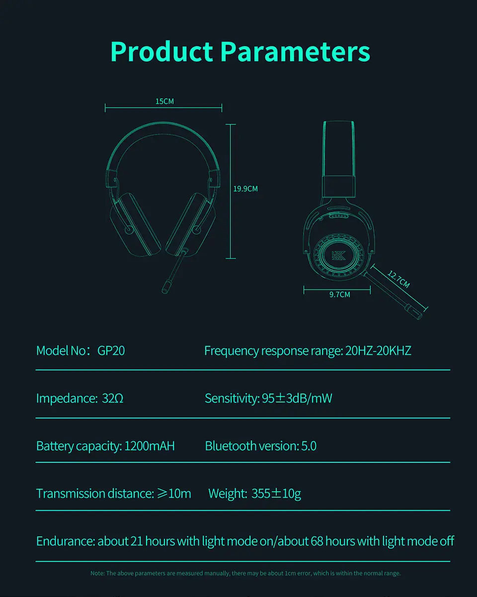 KZ GP20Bluetooth互換5.0RGBTrueワイヤレス2.4Gノイズキャンセリングゲーミングヘッドフォン