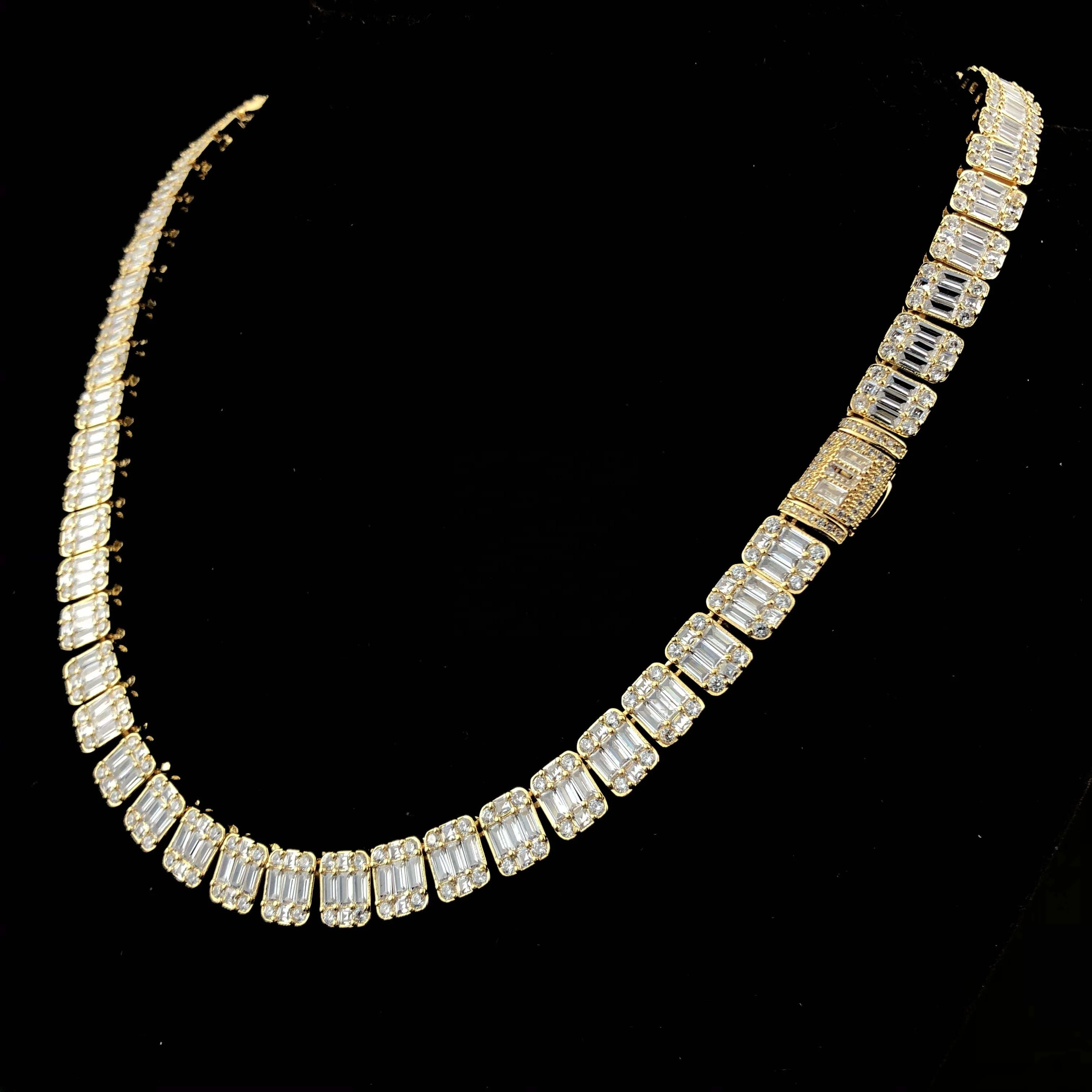 8mm Square Baguette Tennis Chain in Yellow Gold and White Gold