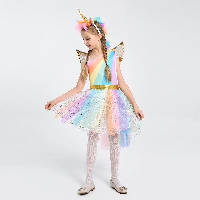 open lace back dress Gillian's Closet Pastel Rainbow Unicorn Dress W/Accessories 2T