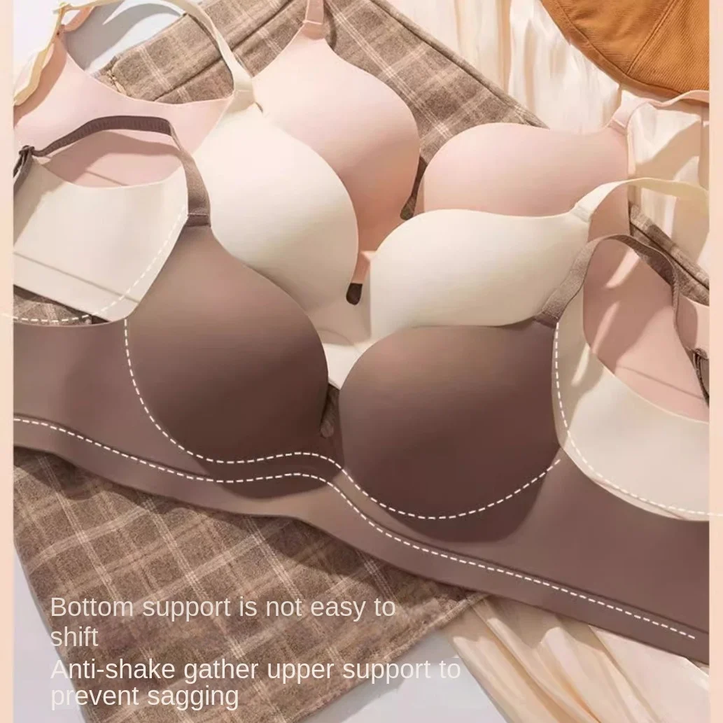Simple Small Breasts Show Large Push-up Bra Wholesale Women's Seamless Underwear Girls No Underwire Medium Thick Cup Bra