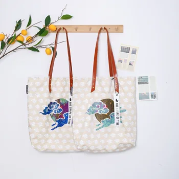 Customizable Canvas Pure Cotton Tote Bag with Logo Print Printed Fabric Handbag for Shopping