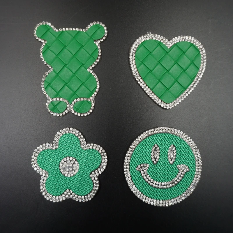 wholesale garment accessories rhinestone bear heat transfer patch leather iron on patches