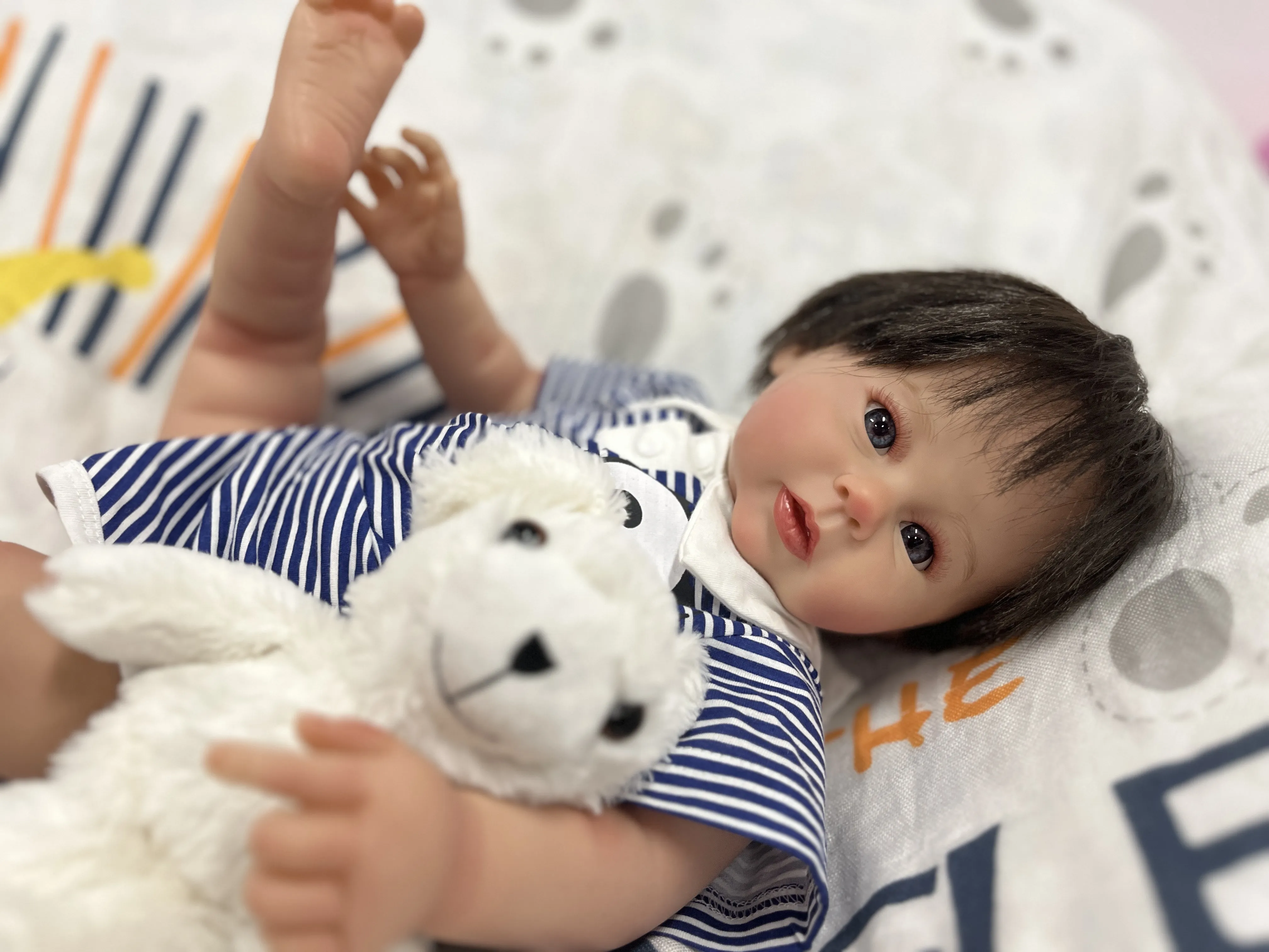 Poupée Reborn 49 Cm Silicone, Faite Main, Corps En Vinyle Pour Enfant, Yeux Bleus