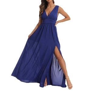 2026 Summer Clothing V Neck Slit Side Sleeveless Casual Women Elegant Party Maxi Dresses