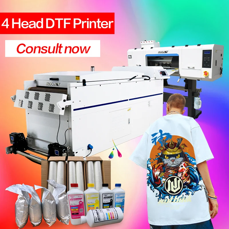 DTF Textile Printing Machine DTF Printer 4heads I3200 DTF Conveyor Belt Powder Shaker Dryer Heat Press Machine