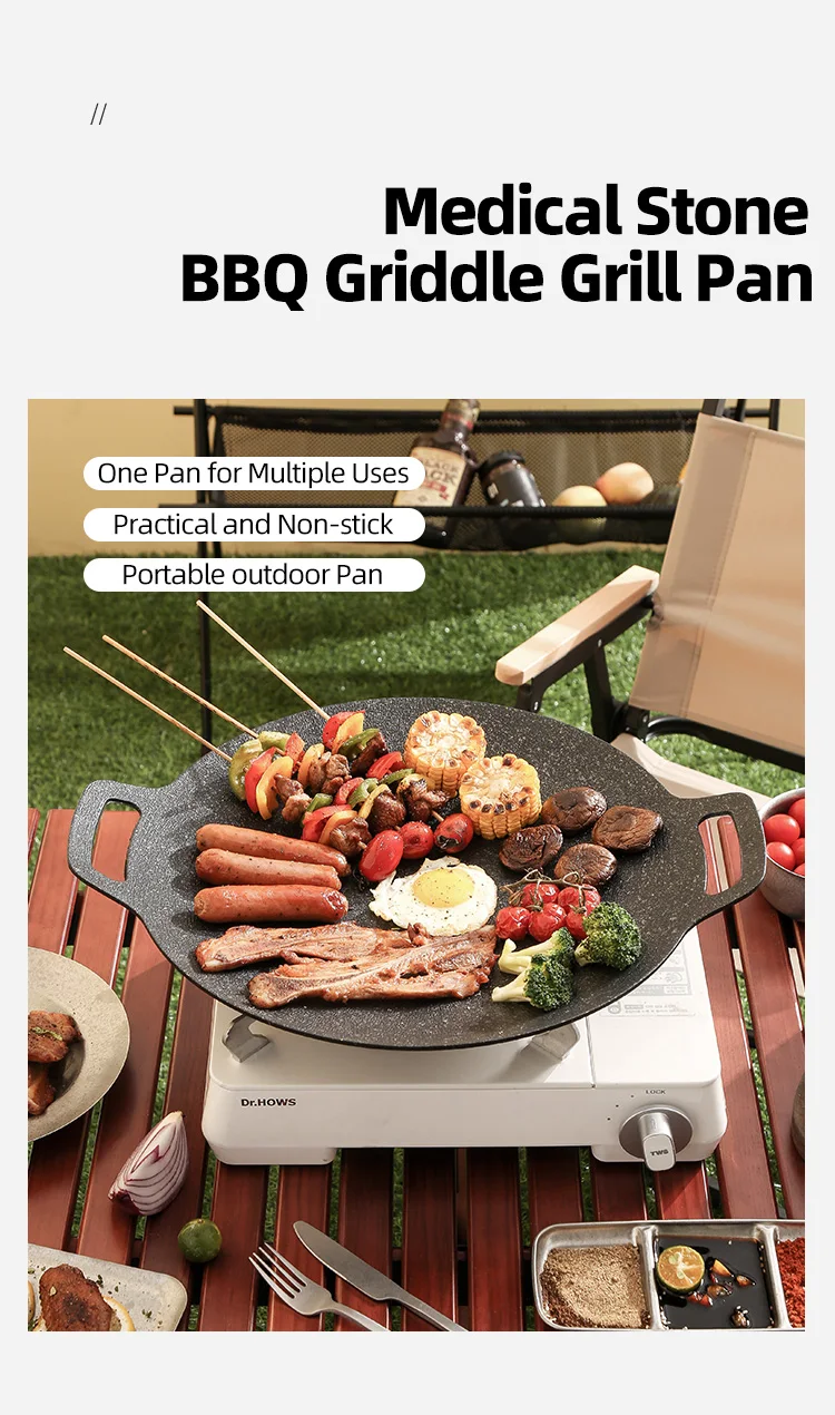 Korean Safety Coating Healthy Smokeless Aluminum Outdoor Camping Double Bottom Induction Non Stick Barbecue Griddle Grill Pan