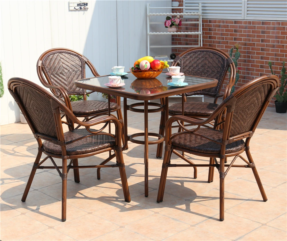 ALUMINUM PLASTIC WICKER TABLE OUTDOOR PLASTIC RATTAN TABLE
