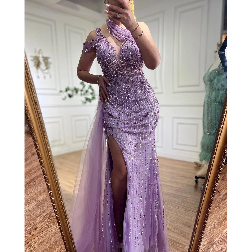 Lilac Mermaid Style Evening Dress