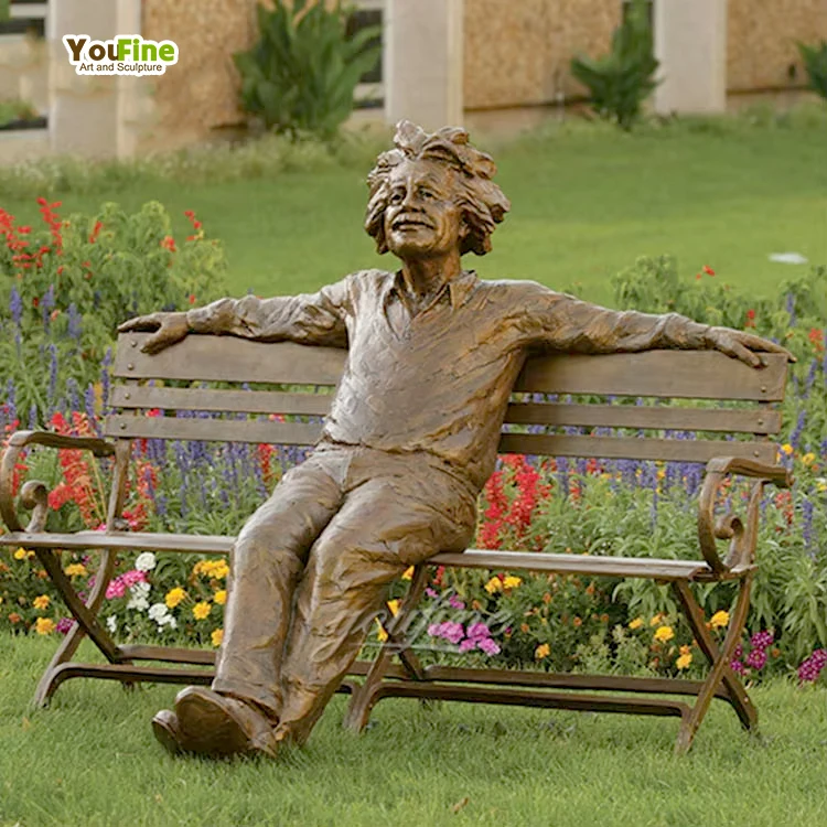YOUFINE High Quality Famous Figure Customized Life Size Bronze Albert Einstein Sculpture Man on Bench