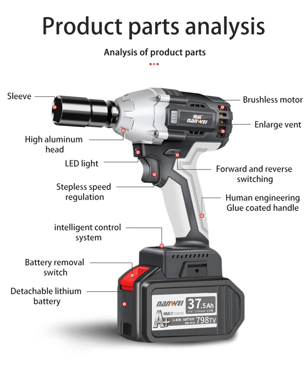 Nanwei Power Tools Lithium Battery Cordless Power Tools Electric Drill Angle Grinder Electric Hammer Wrench Electric Saw
