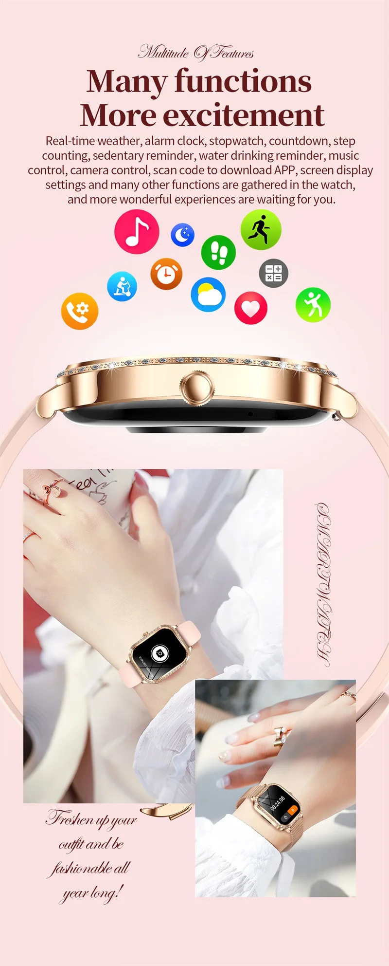 MK88 Smartwatch 1.75" HD Curved Screen BT Call Music Control Heart Rate Reloj Smart Watch for Ladies Women Sport Smart Watch