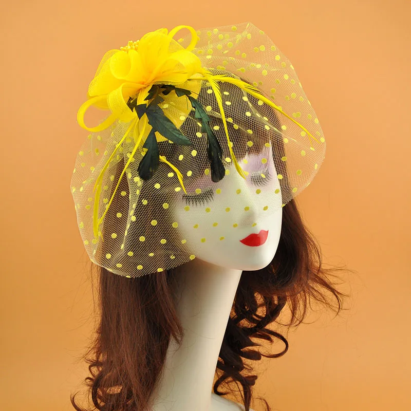 Vintage Fascinator Hat - Feather Mesh Face Veil for Weddings display picture 3