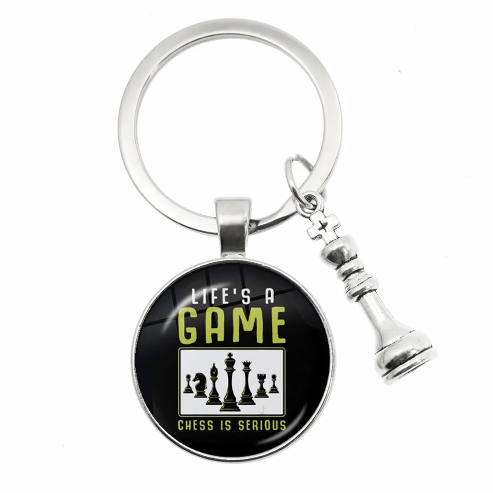 High Quality Chess Keychain Chessboard Chess Piece Glass Dome Pendant Car Chess Keychain