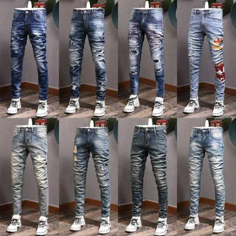 2023 New Men And Women Jeans Business Straight Sleeve Elastic Loose Retro Wash High End Men And