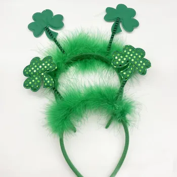 Irish Festival Feather Glitter Headband St. Patrick's Day Small Green Hat Hair Hoop Clover Shallot Headband
