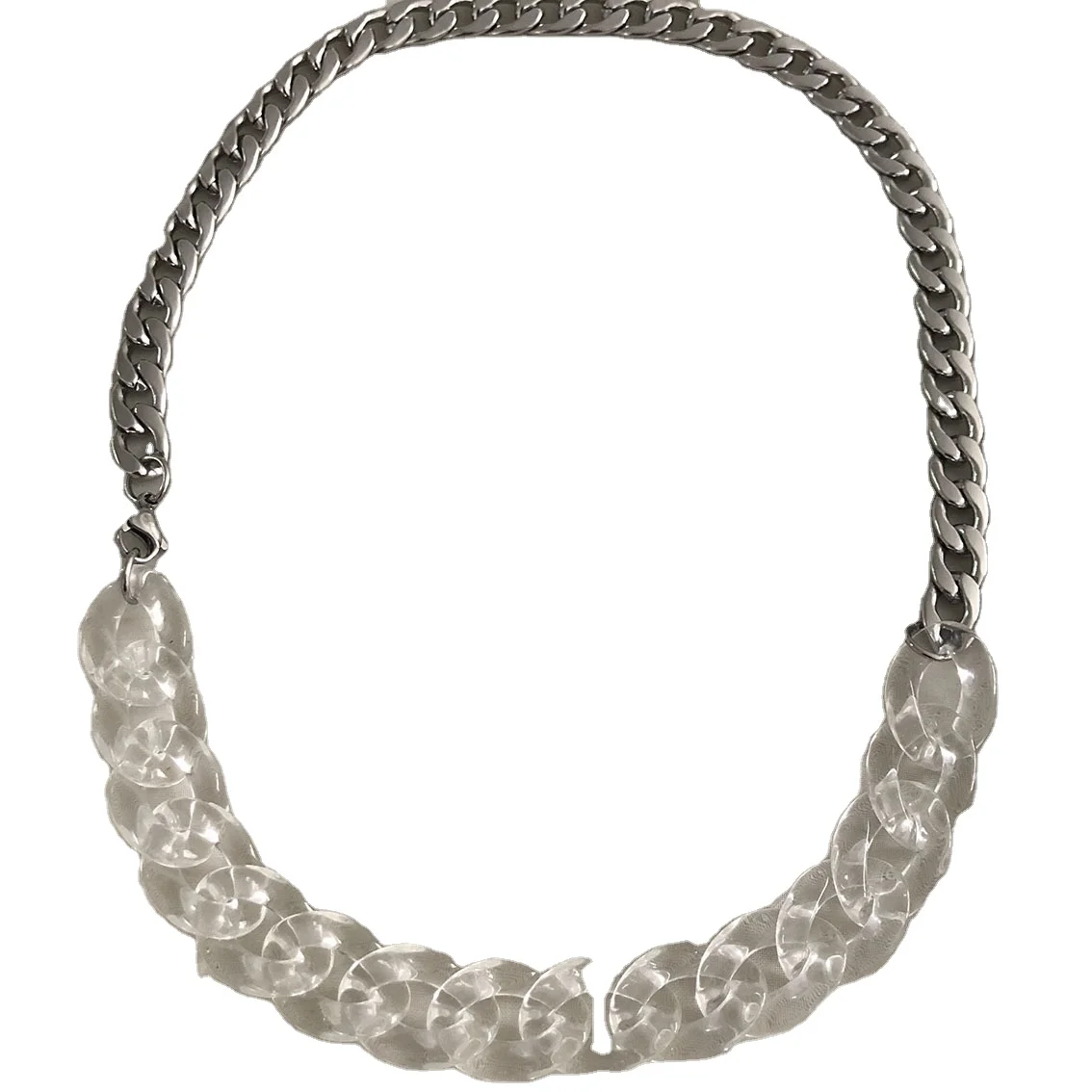 Cheap Wholesale Women's Hip Hop Stainless Steel Accessories Necklace  Transparent Acrylic Cuban Chain Links Christian Jewelry