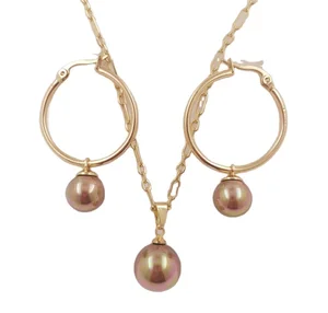 Fashion Gold Plated Hoop Earring Jewelry Set Custom Pearl Necklace Set for Women