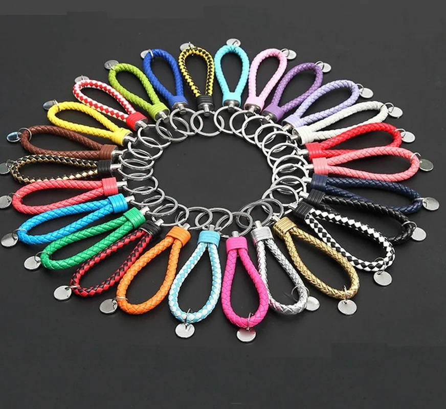 PU Leather Keychain Holder Braided Woven Rope Key Chain Keyring Handmade Pendant Wrist Keychain