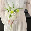 White pine bug grass, chrysanthemum, persian lace, hand-tied bou