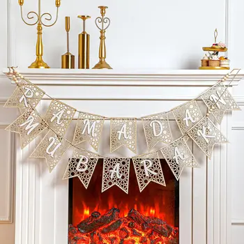 Nicro Wholesale Price Eid Mubarak Party Backdrop Supplies Ramadan Hallow Banner Wood Pull Flag Festival Home Hanging Decoration