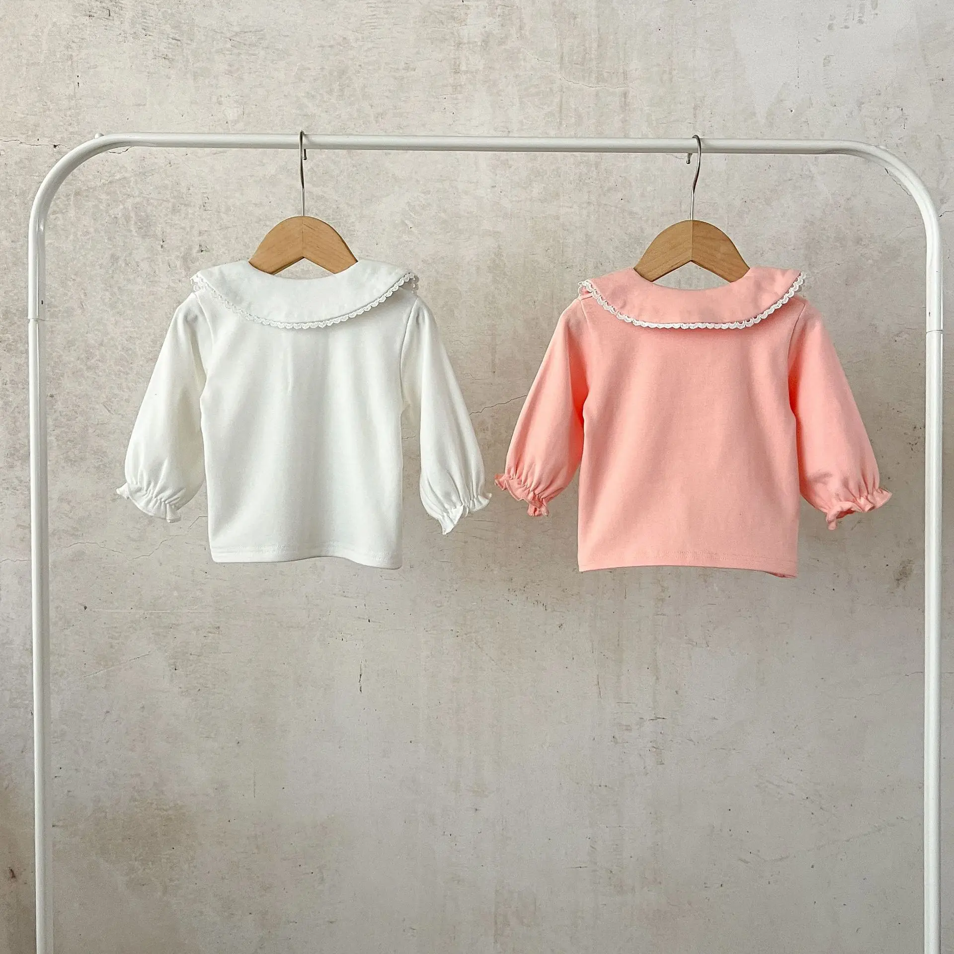 Autumn Kids Girls Shirts Long Sleeve Embroidery Ruffle Collar