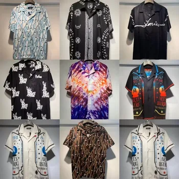 Summer new American Foreign trade symmetrical pattern printed men's casual lapel short sleeve shirt loose all-matching