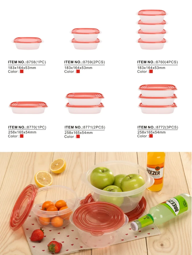 HAIXIN 0.5L 0.76L 1.4L Hot Sale Customized Round Fruit Meal Clear Airtight Kitchen Plastic Round Food Storage Containers Set