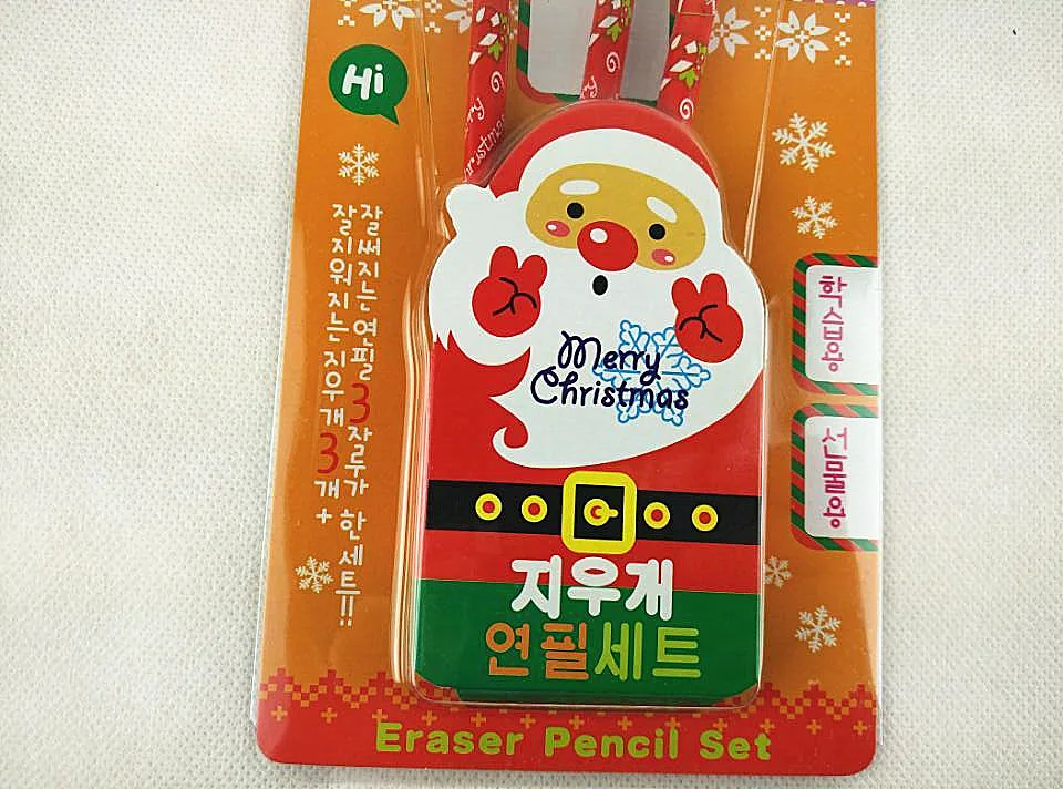 Custom Logo Printed Christmas Gift Eraser Kids School Stationery Pencil Set