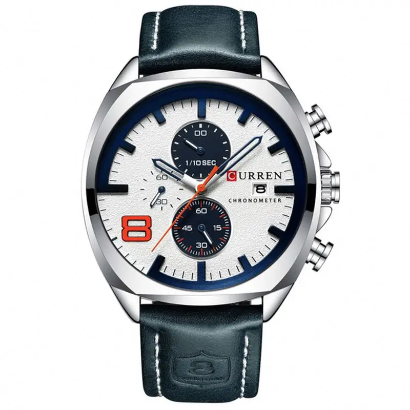 メル刈機♠キングオブクラブ※The watch is Running！※※ CURREN 8324 King White Man Quartz Watch - Stylish & Durable