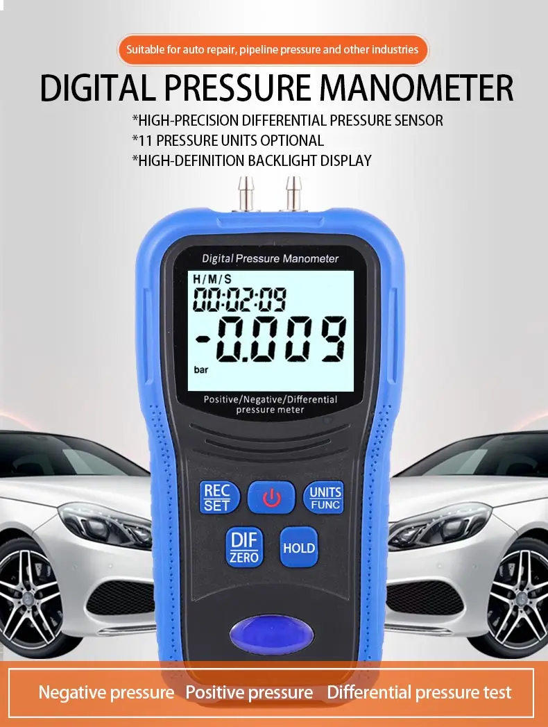 Digital Car Pressure Manometer 11 Selectable Units Differential
