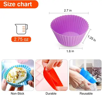 12 Pack Reusable Silicone Baking Cups,non-stick Cup Cake Molds Set