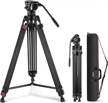 NEEWER 74" Video Tripod with Fluid Head, QR Plate , Aluminum Heavy Duty Camera Tripod Professional for DSLR Cameras Camcorders