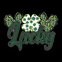 Discount Luck St Patrick Day Rhinestone Heat Press Transfer Design Custom Glitter Hot Fix Rhinestone Transfer