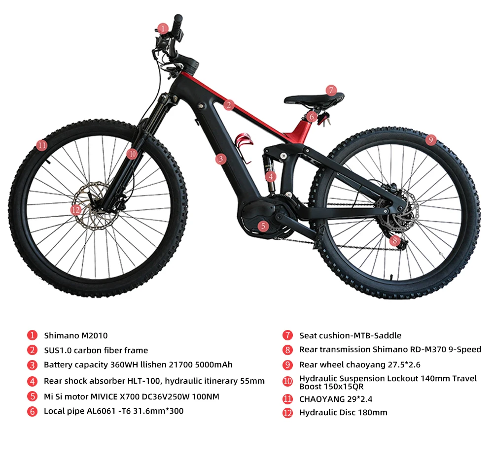 Fitalent Full Suspension Carbon Fiber Ebike Hidden Mivice X700 100nm