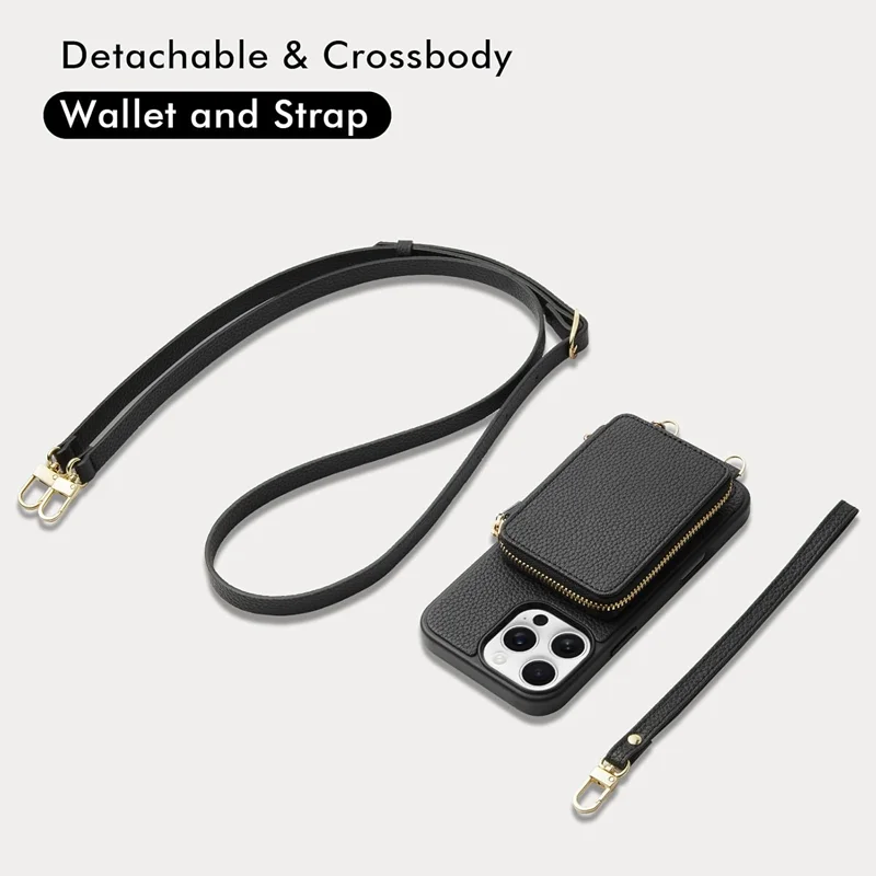 Genuine Leather Crossbody Zipper Wallet Magnetic Card Holder Wrist Strap Phone Case for 16 Pro Max Manufacturer