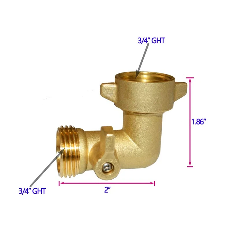90 Degree Garden Hose Elbow With Shut Off Valve 2 Pack,3/4" Heavy Duty