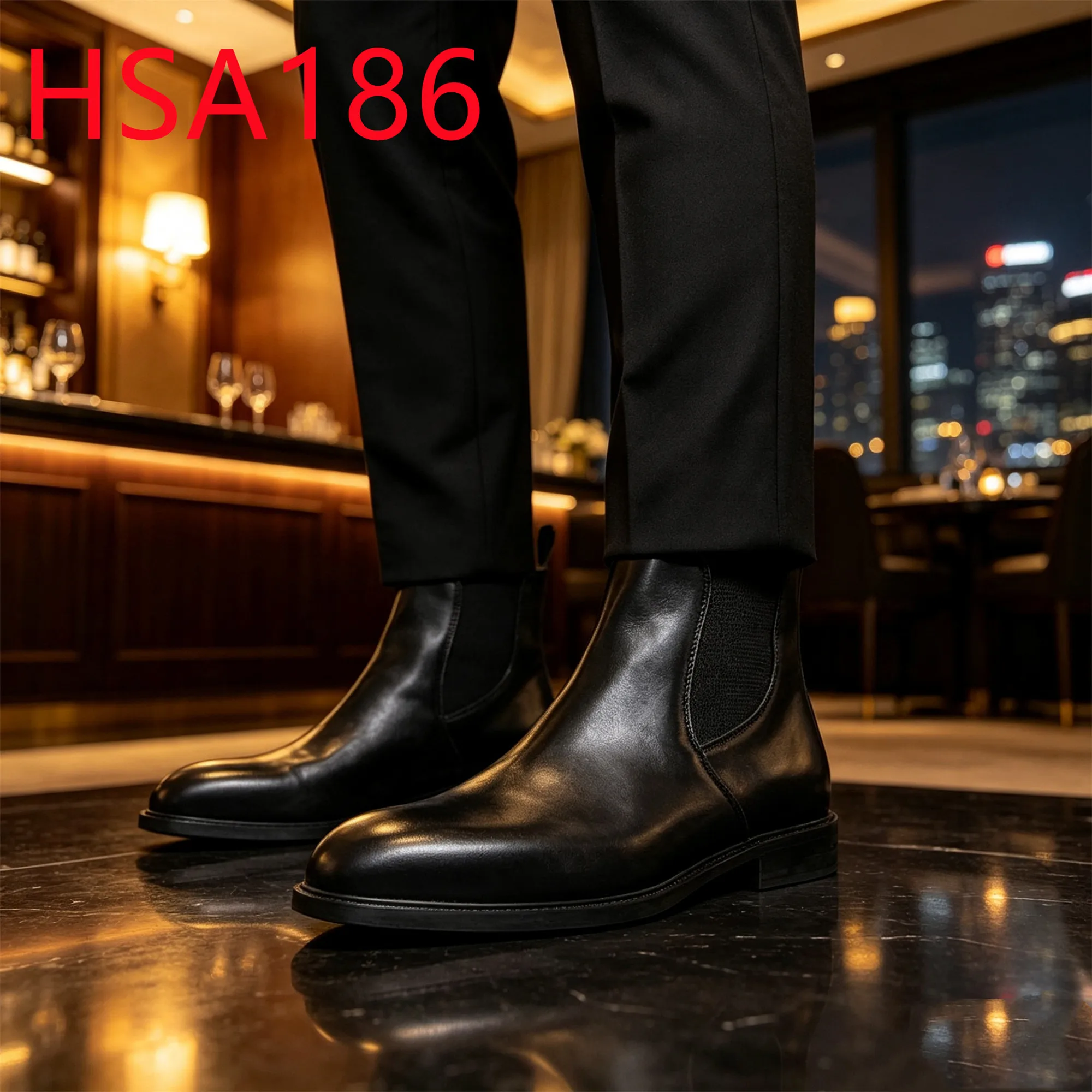 HY,Client Visit High Stretch Elastic Band Design Men Chelsea Leather Shoes Full Grain Leather Hua Singh 6