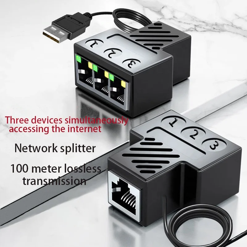 RJ45 LAN Network Adapter Switch with USB Cable 3-in-1 Ethernet Network Socket Internet Cable Connector