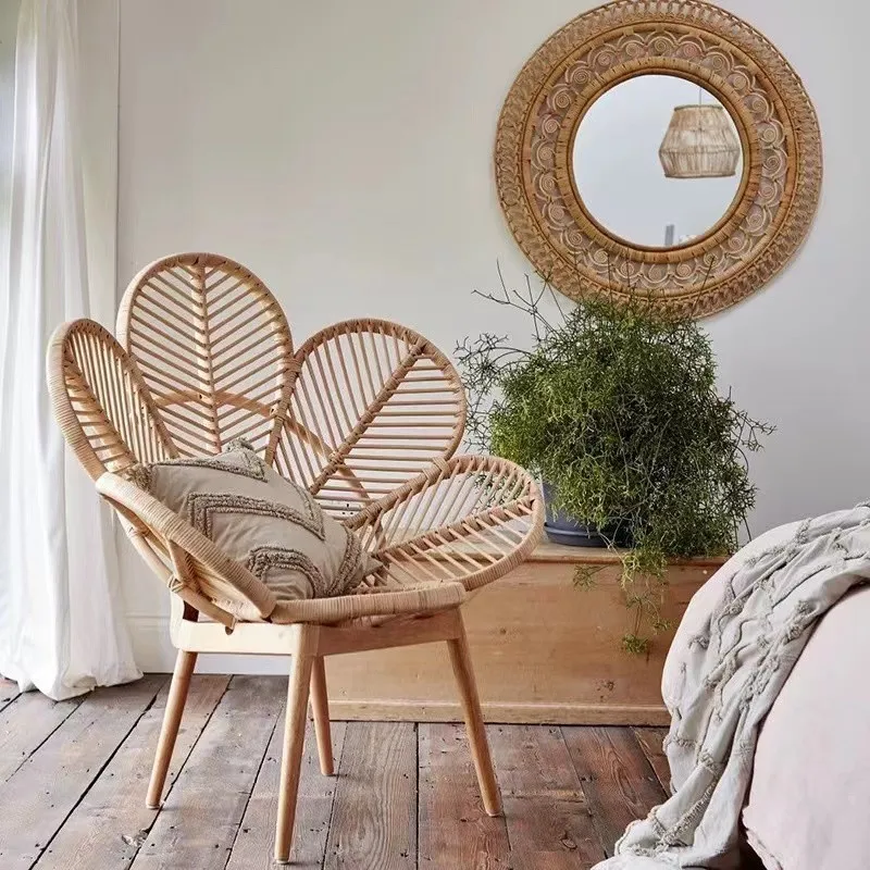 Wholesale Vintage Natural Outdoor Sunscreen Rattan Wicker Flower Rattan Patio Garden Chair