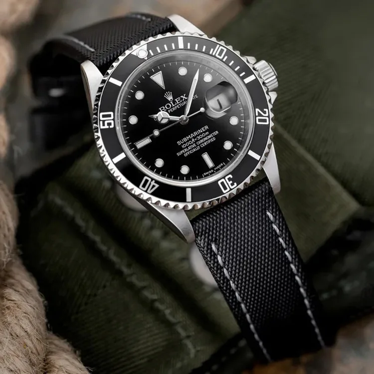 Custom 18 20 22 24mm Canvas Leather Back Watch Strap Waterproof Sailcloth Dive Watch Strap