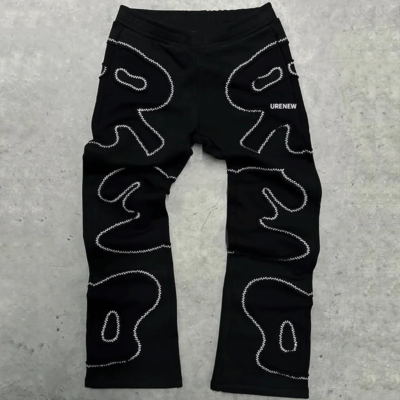 OEM Custom Embroidery Patch Sweatsuit Wash Vintage Hoodie Distressed Embroidery Straight Leg Flared Sweatpants and Hoodie Set gallery 3
