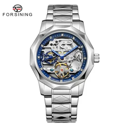 Forsining 199A Classy Design Skeleton Transparent Golden Stainless Steel Men's Automatic Mechanical Male Watch Limited Hot Sale