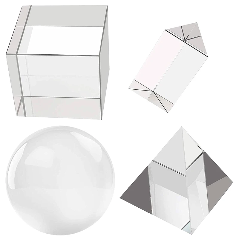 Photography Optical Crystal Prism Set with 55mm Crystal Ball 50mm Crystal Cube 50mm Triangular Prism 60mm Optical Pyramid
