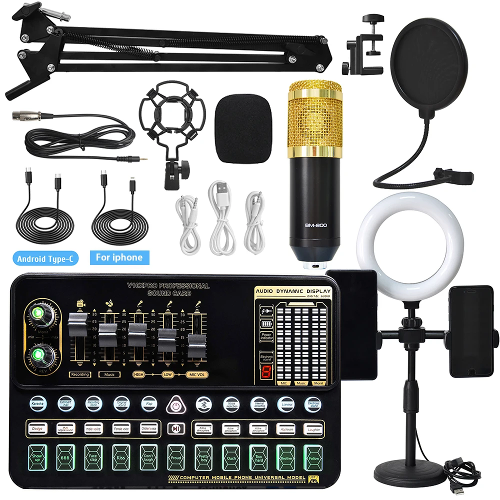 Professional Audio Sound Card Set Bm800 Microfono Condensador Mic With ...