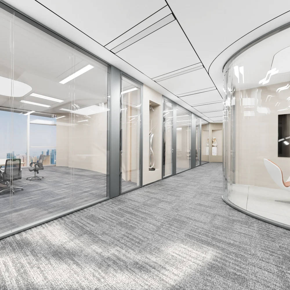 Decorative Frameless Aluminium Frame for Interior Modular Office Cabin Hidden Metal Framed Glass Partition
