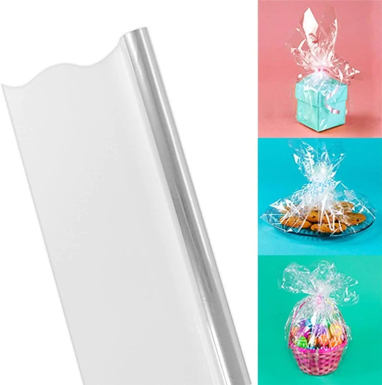 Plastic Custom Design Printed Clear Cellophane Wrap Roll for Clear Basket Bags Cello Rolls