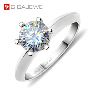 GIGAJEWE 0.5/1.0/2.0ct EF color VVS1 Round Cut Moissanite 925 Silver Ring Fashion Claw Setting for girlfriend gift