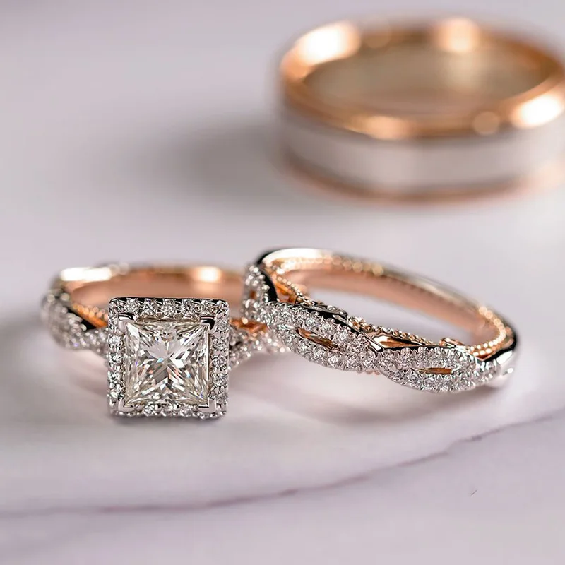 Shop Our Hot Sale 3pcs/set Rose Gold Diamond Wedding Rings