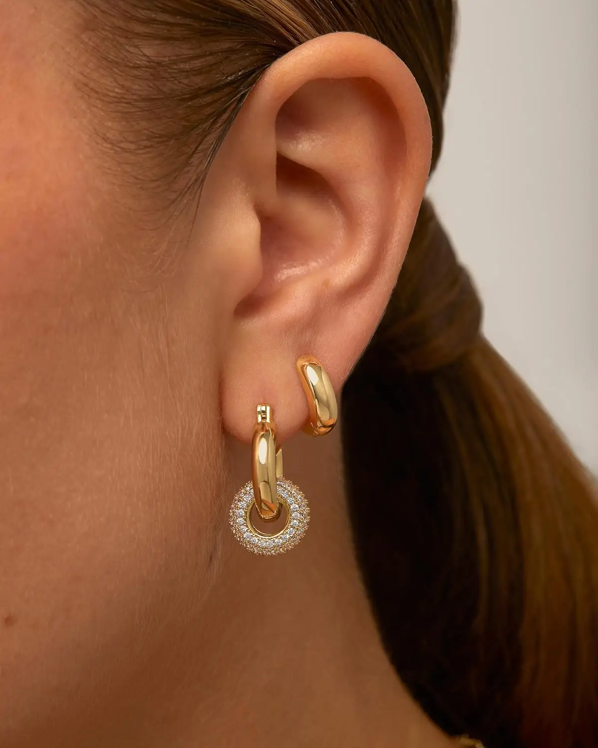 PAVOI Women's Convertible Chunky Hoop Huggie Earrings 14K Gold